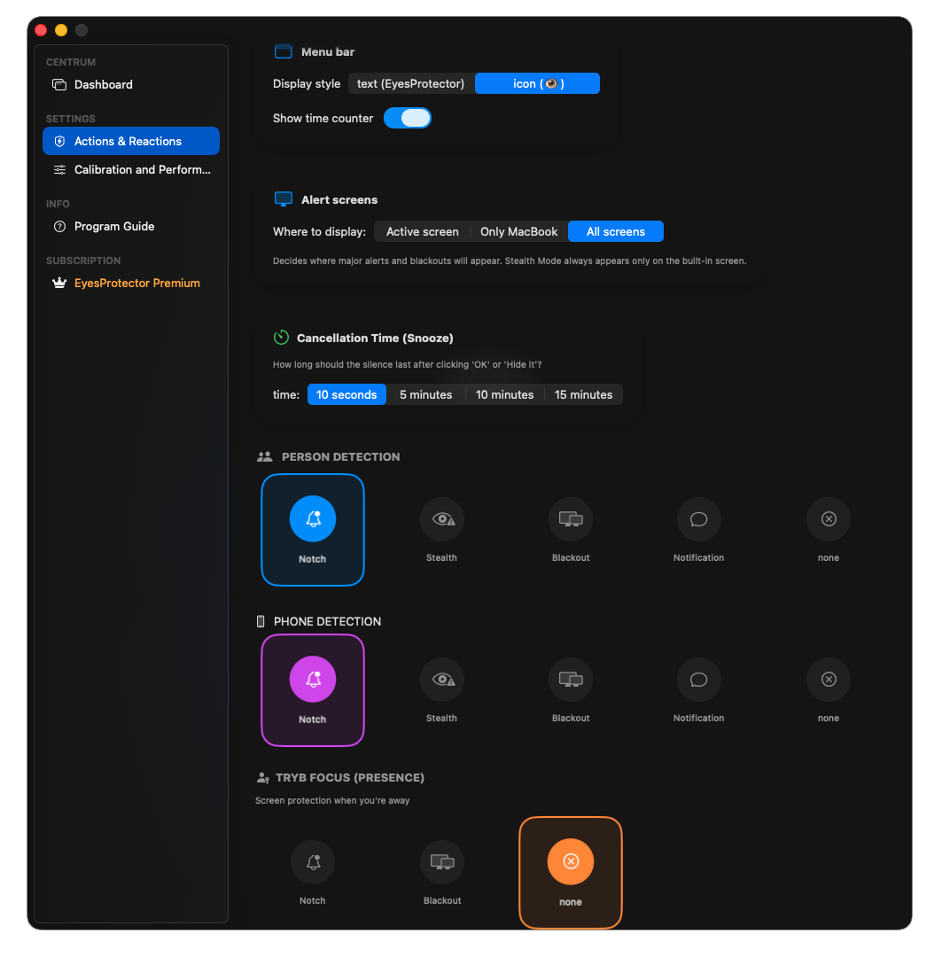 EyeProtector Settings Interface